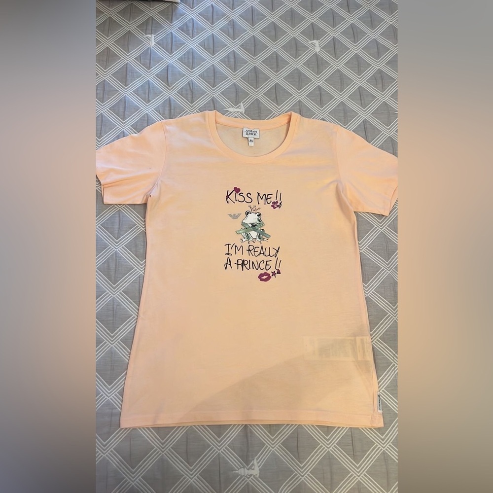 Giorgio Armani Peach Kids Tee with Frog Prince Graphic